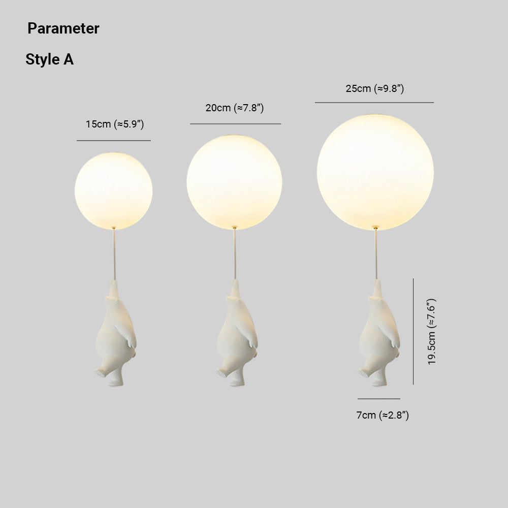 Bear and Balloon Kids Ceiling Light — White, LED E26, Acrylic Shade