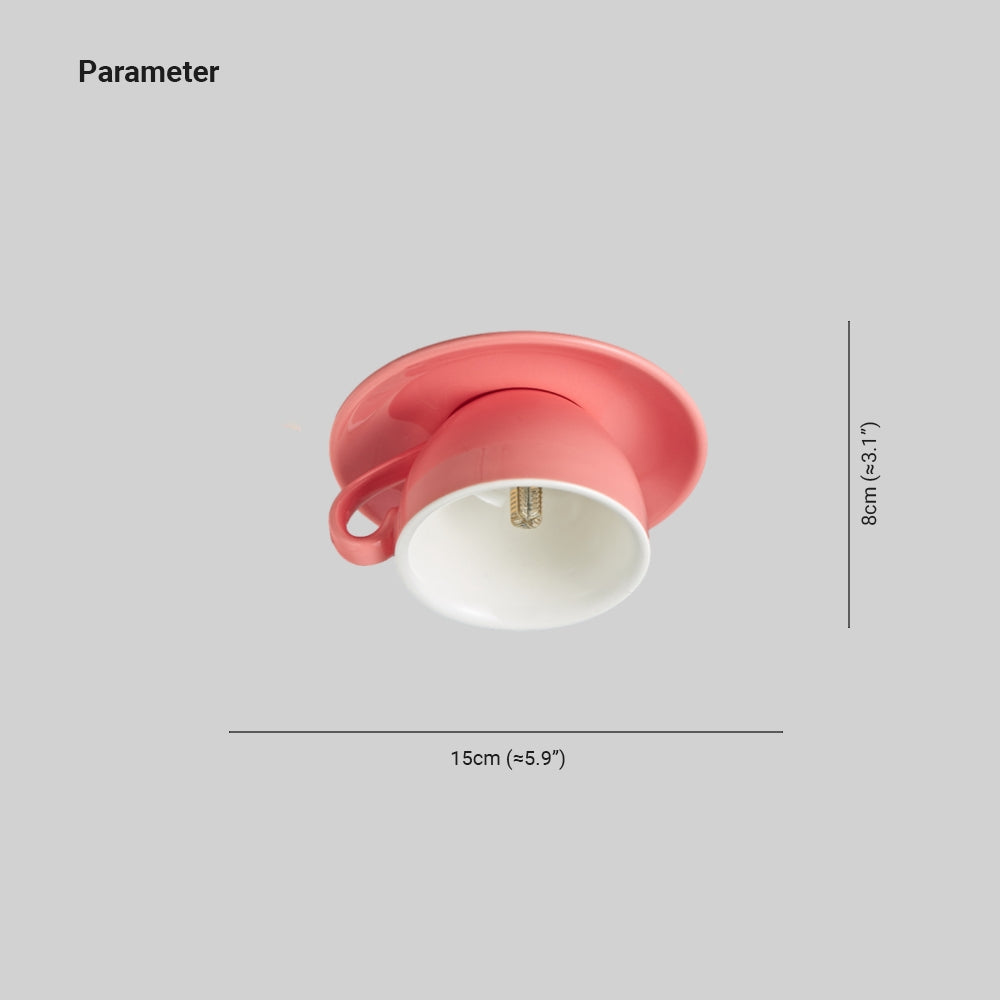 Ceramic Coffee Cup Ceiling Light — Integrated LED, Blue and Pink