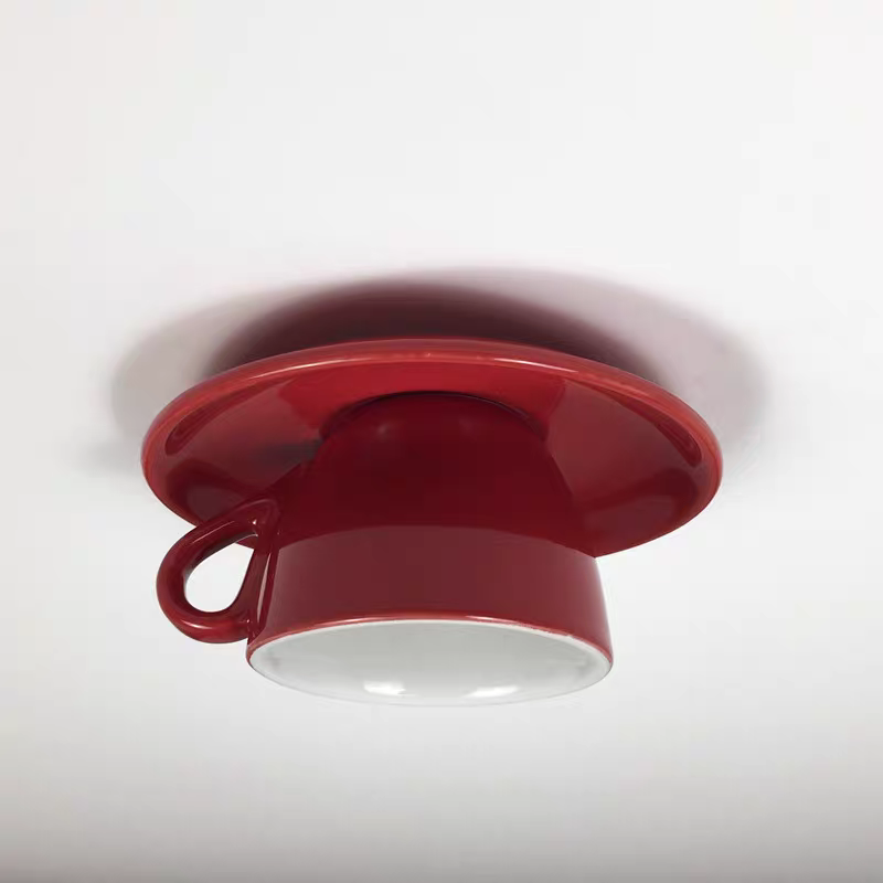 Ceramic Coffee Cup Ceiling Light — Integrated LED, Blue and Pink
