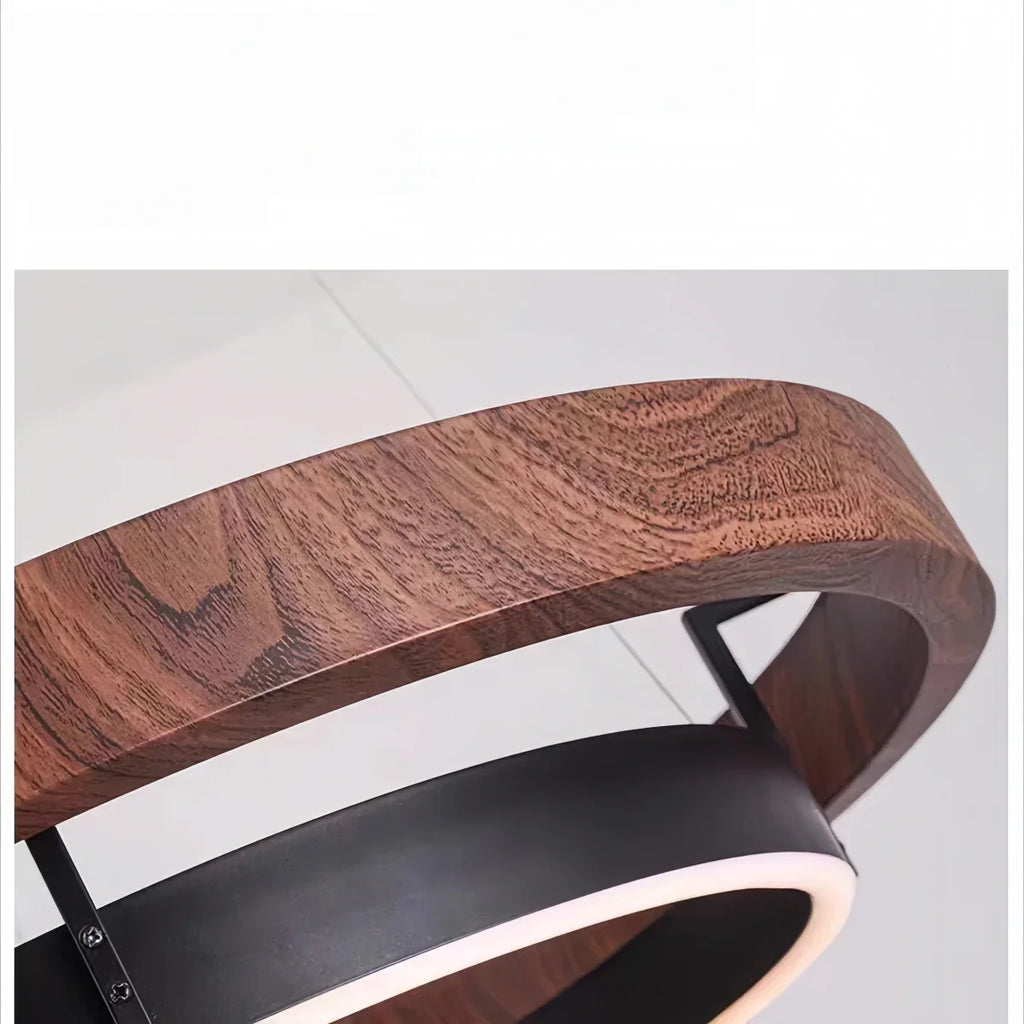 Modern Farmhouse Chandelier – Wood & Black Acrylic Circular LED for Dining Room - Flindria