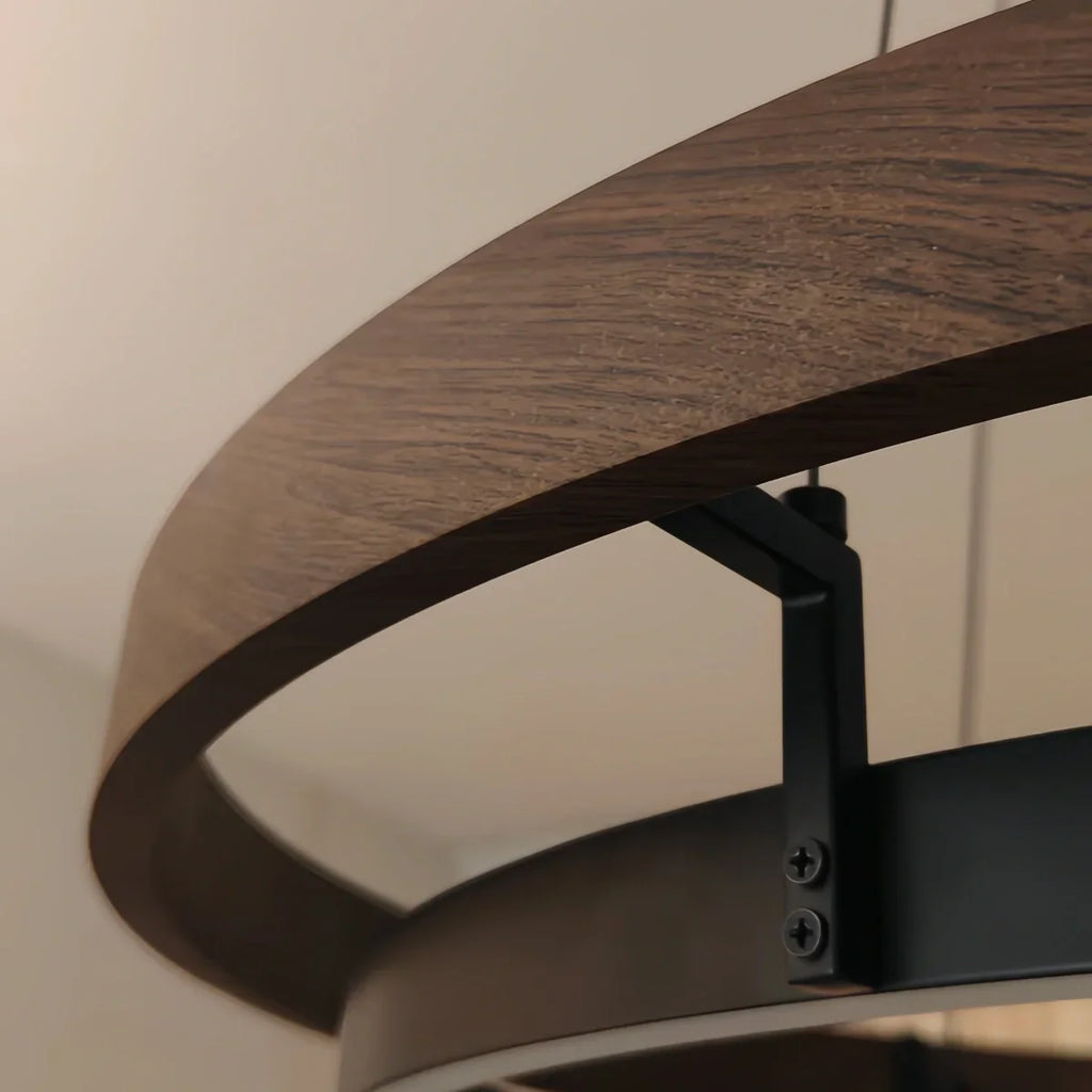 Modern Farmhouse Chandelier – Wood & Black Acrylic Circular LED for Dining Room - Flindria