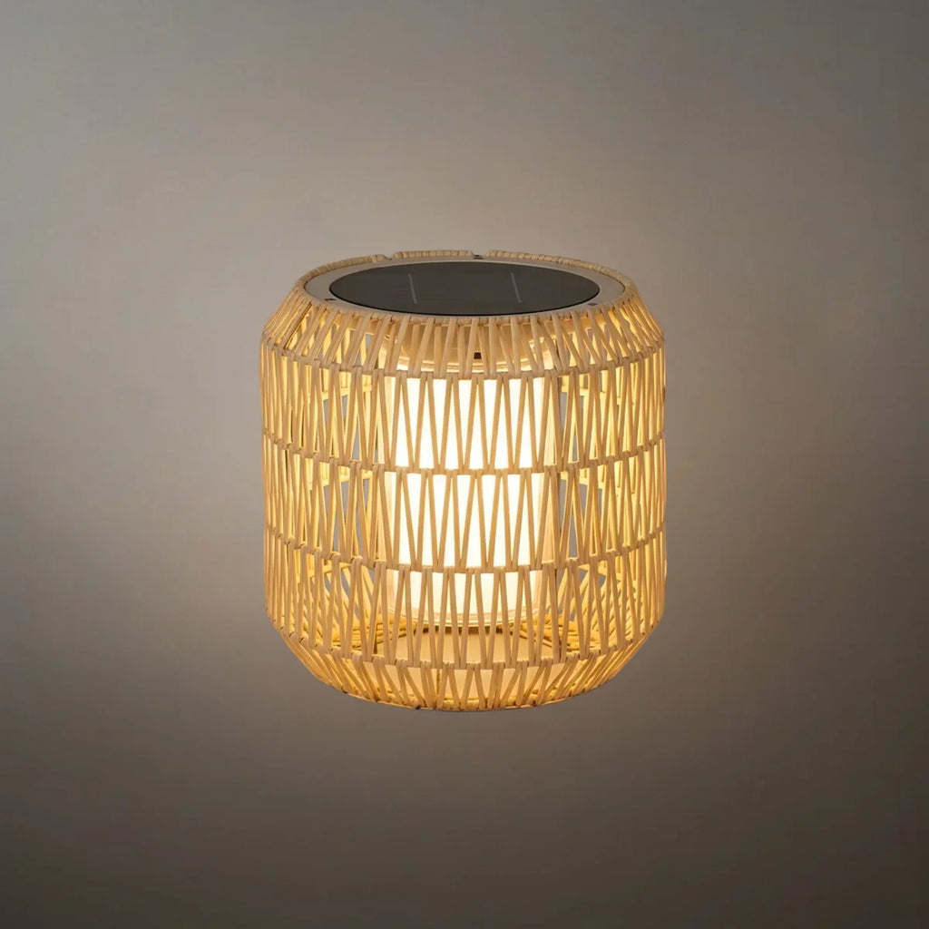 Farmhouse Outdoor Lamp - Wood & Metal Rattan Lantern - Flindria