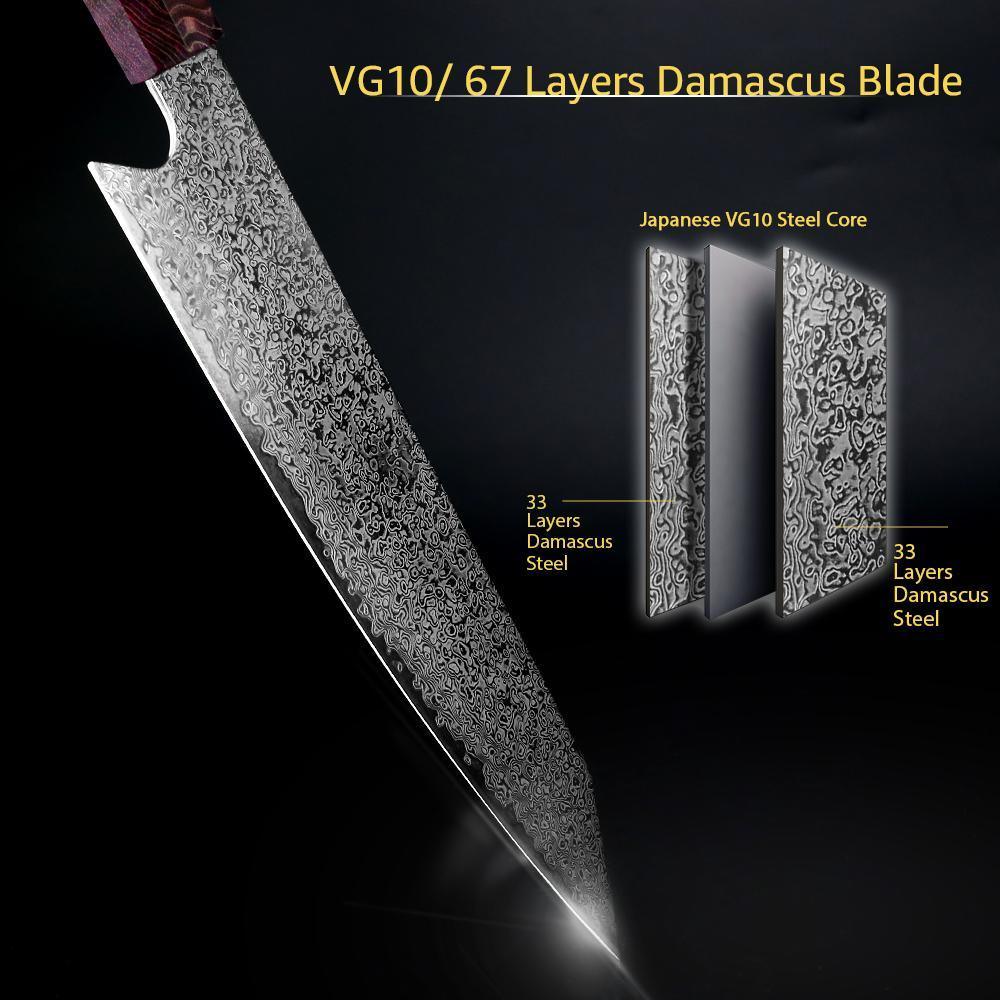 Japanisches 8-Zoll-Kochmesser aus VG10-Damaststahl — handgeschärft