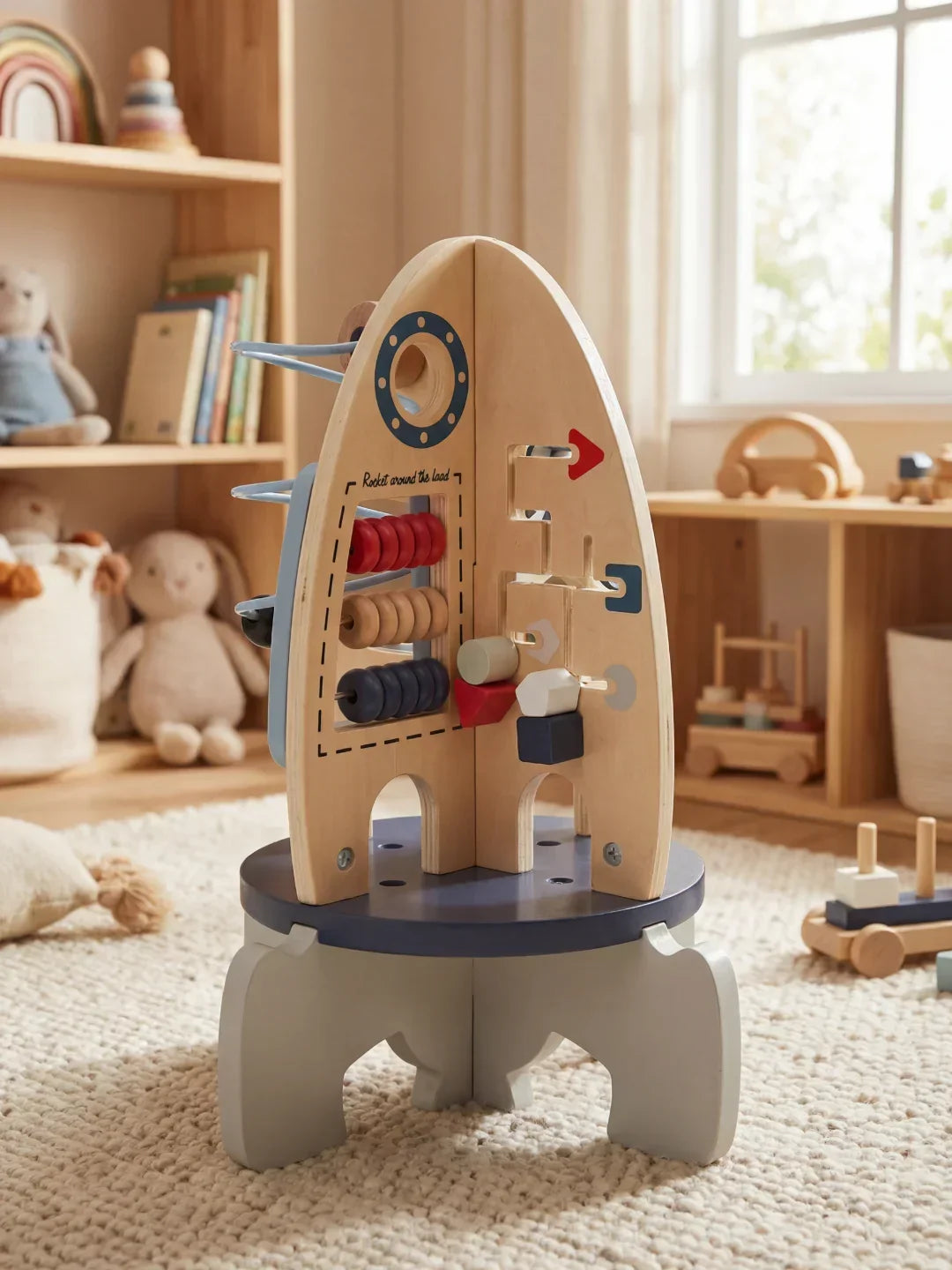 Wooden Space Rocket Baby Play Center — Vertical Activity Tower