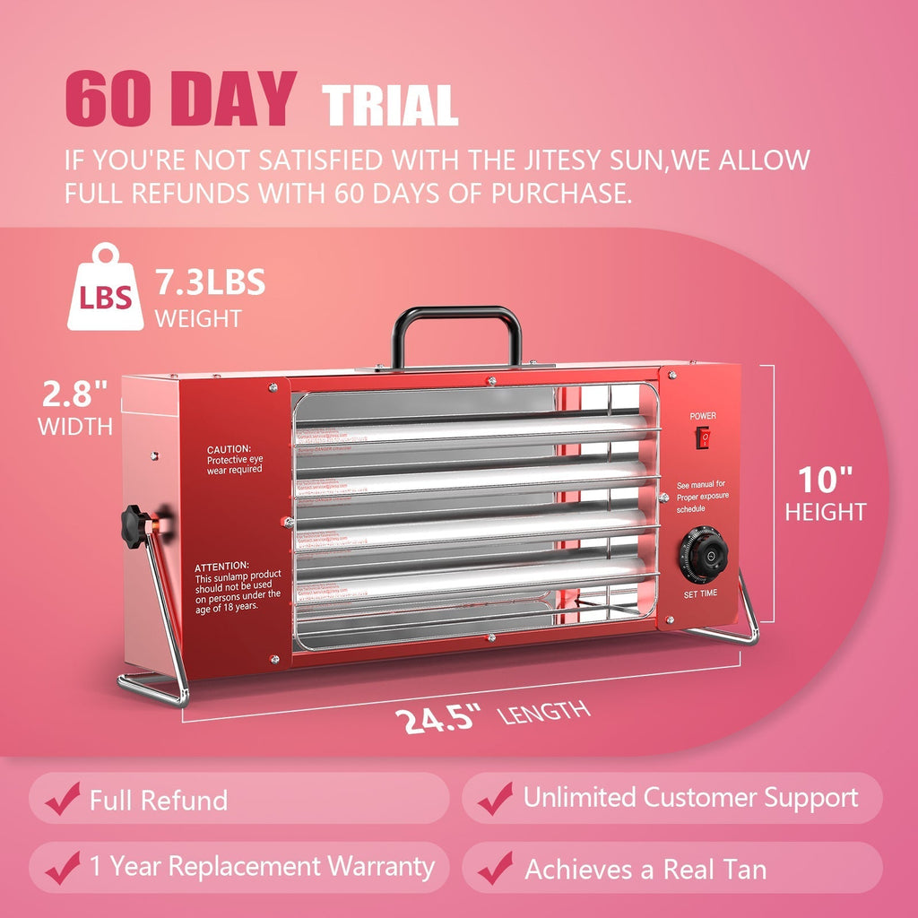 Compact FDA-Cleared UVA UVB Tanning Lamp — Adjustable 180 Degree Design, Face and Full Body Coverage