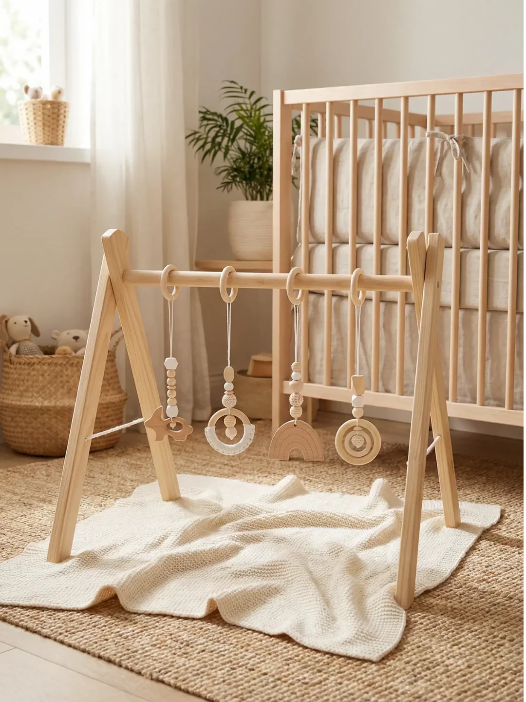 Wooden Baby Play Gym — Set of 4 Hanging Sensory Toys