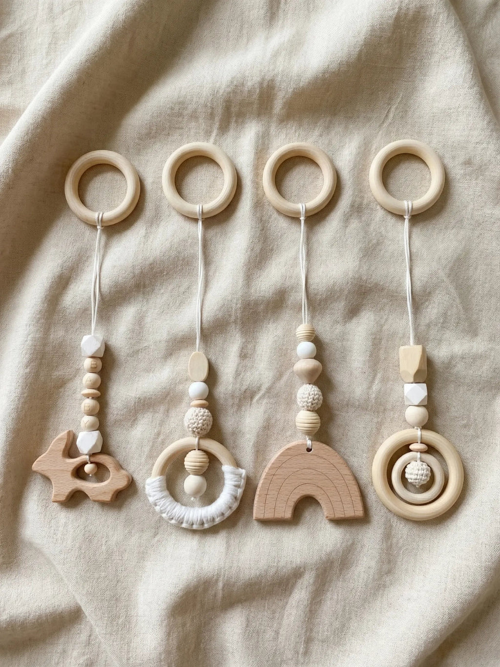Wooden Baby Play Gym — Set of 4 Hanging Sensory Toys