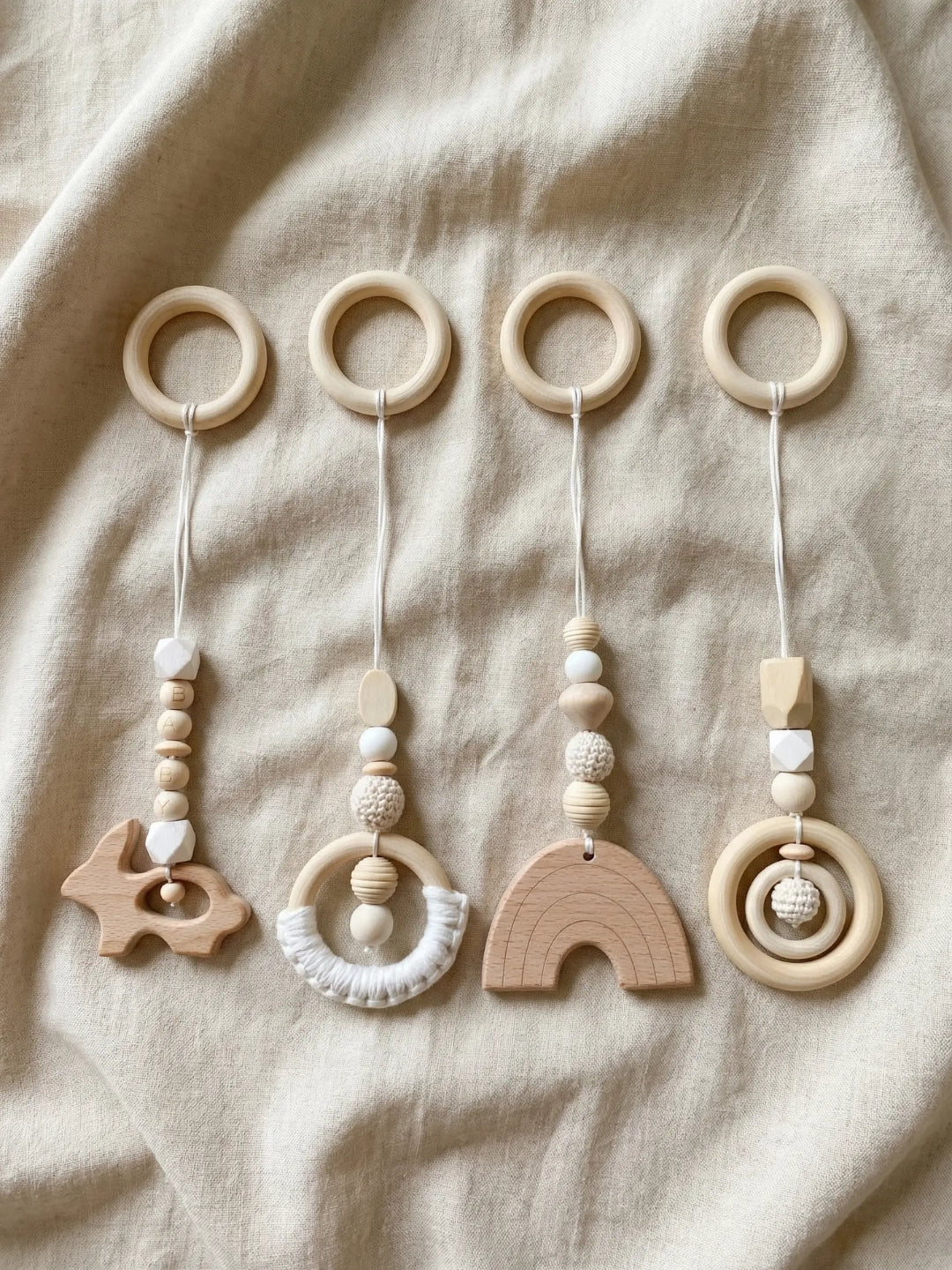Wooden Baby Play Gym — Set of 4 Hanging Sensory Toys