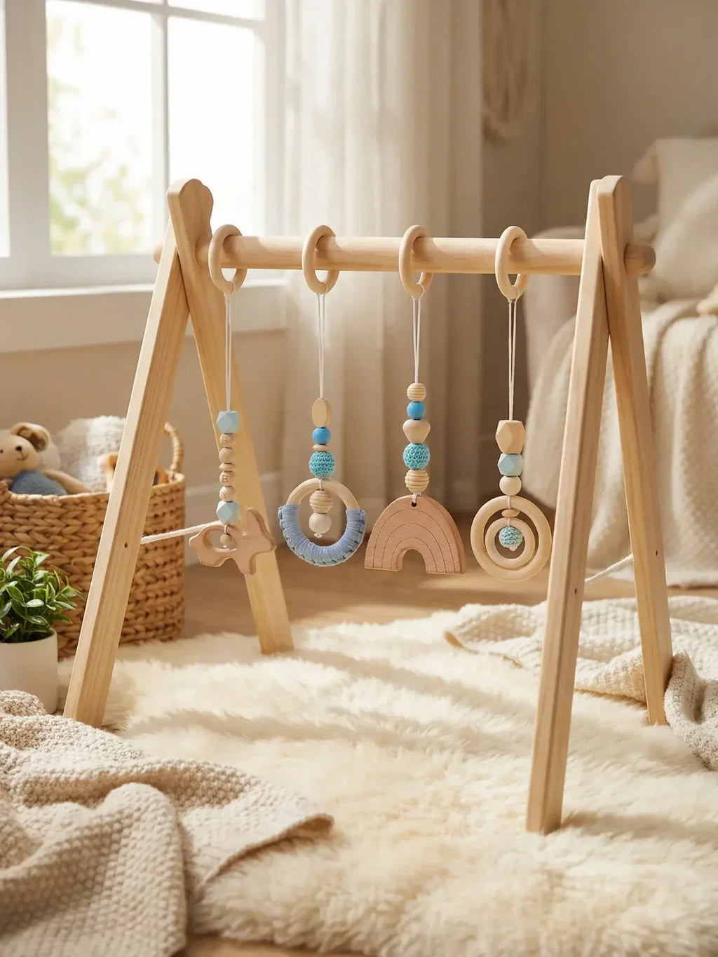 Wooden Baby Play Gym — Set of 4 Hanging Sensory Toys