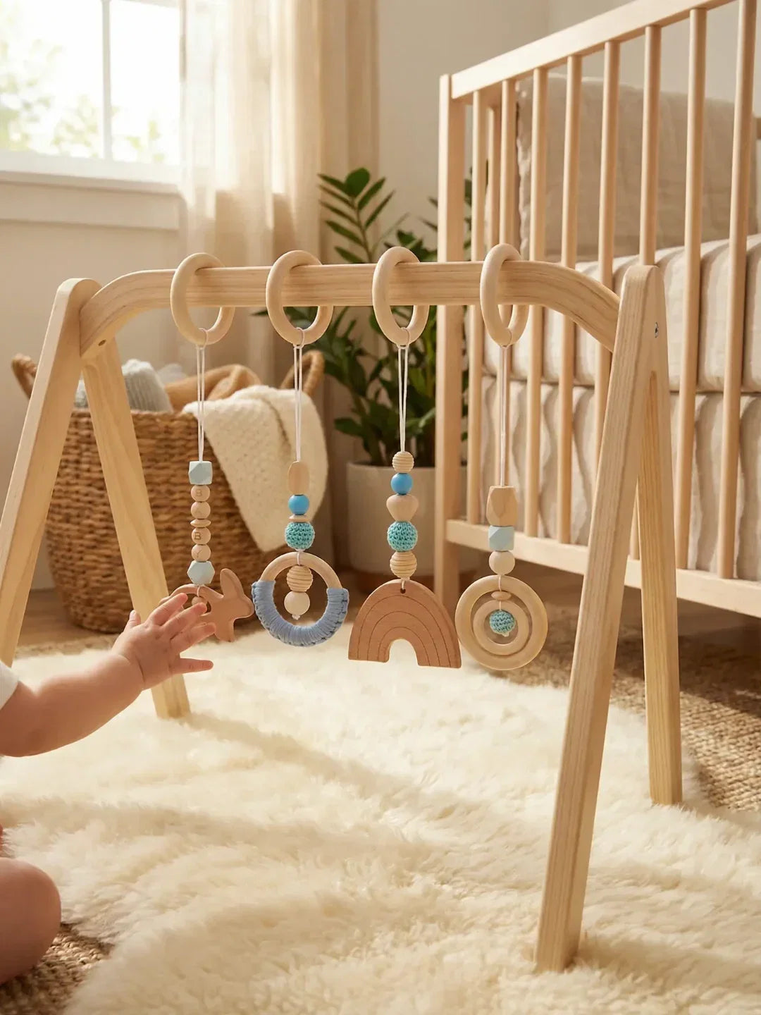 Wooden Baby Play Gym — Set of 4 Hanging Sensory Toys