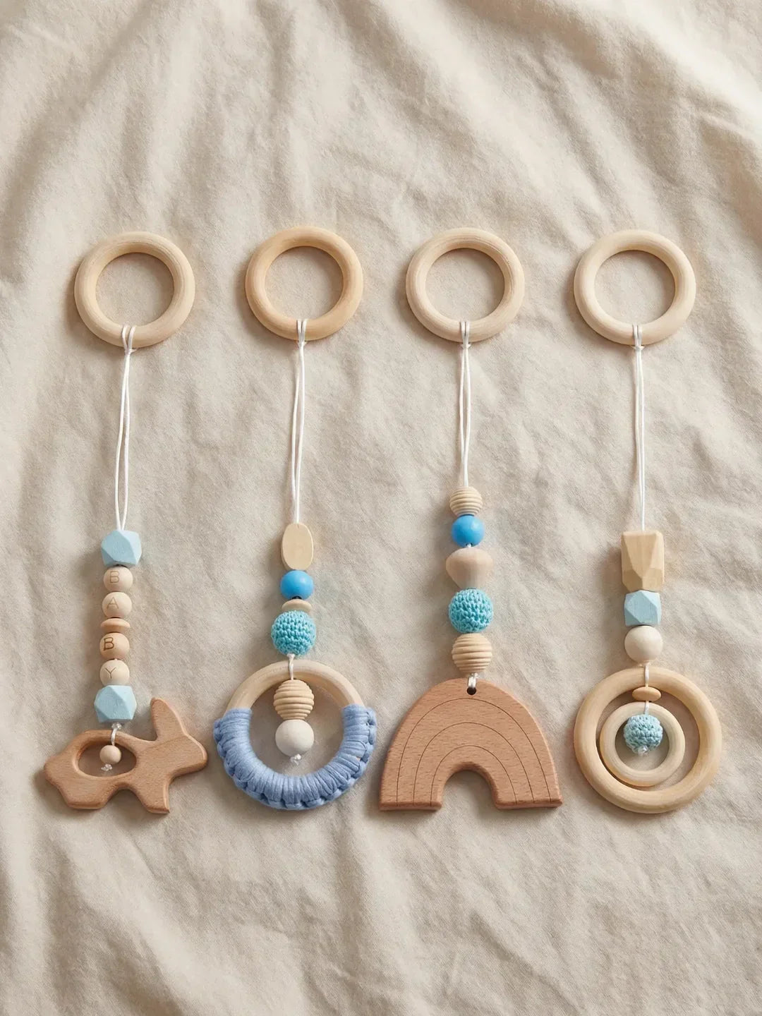 Wooden Baby Play Gym — Set of 4 Hanging Sensory Toys