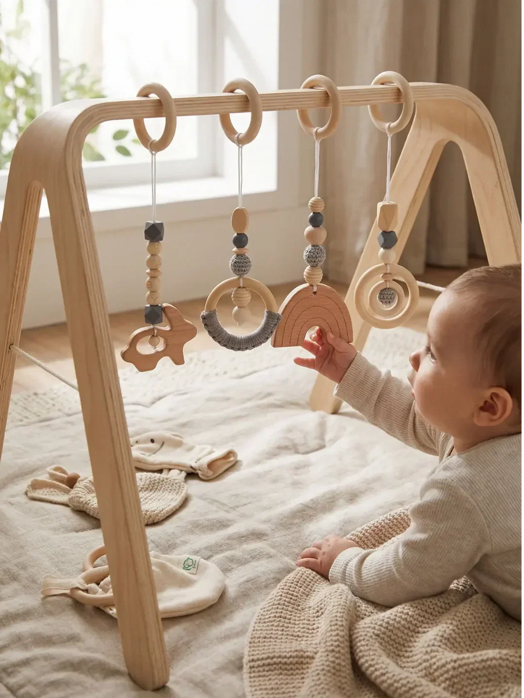 Wooden Baby Play Gym — Set of 4 Hanging Sensory Toys