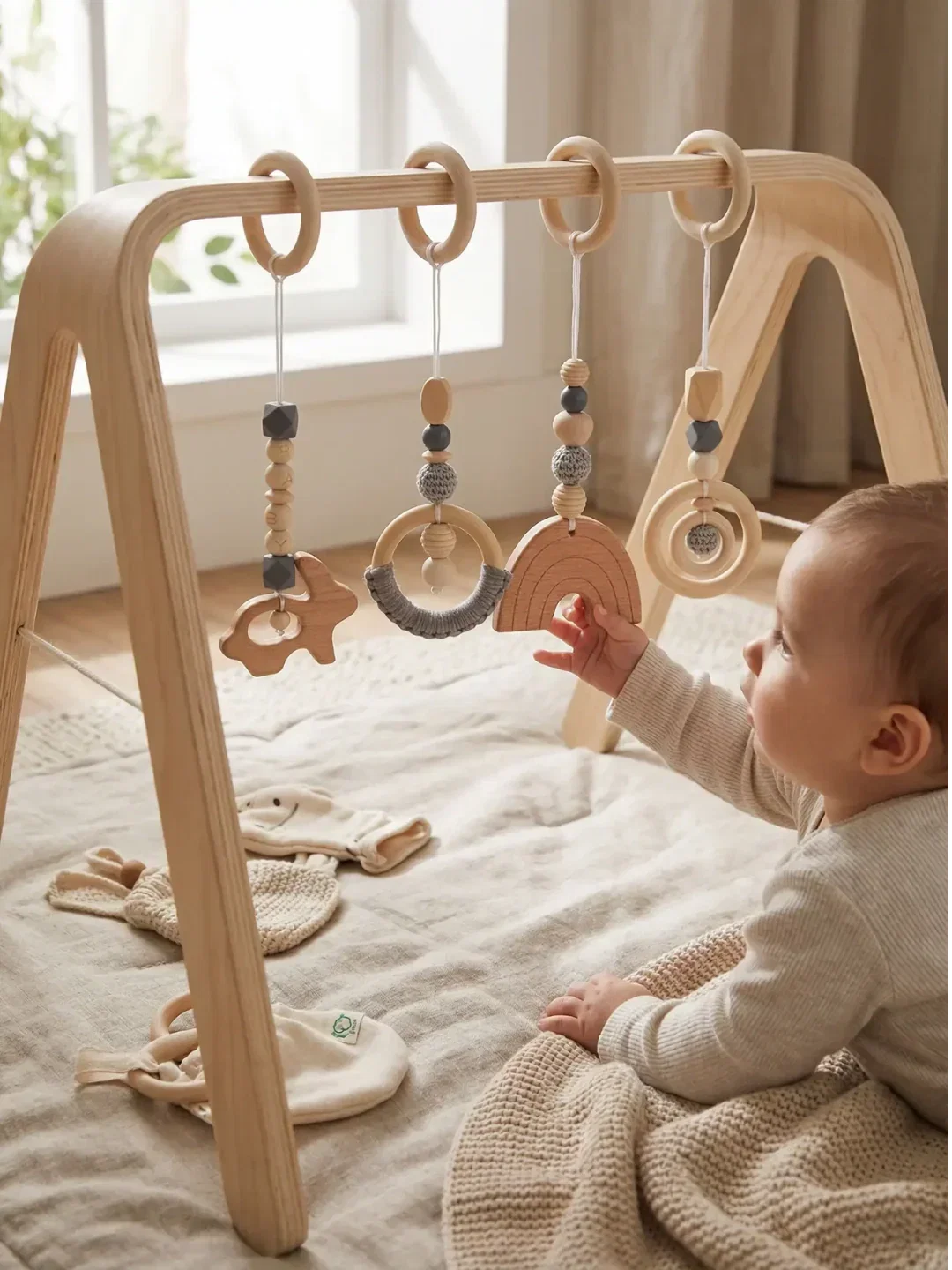 Wooden Baby Play Gym — Set of 4 Hanging Sensory Toys