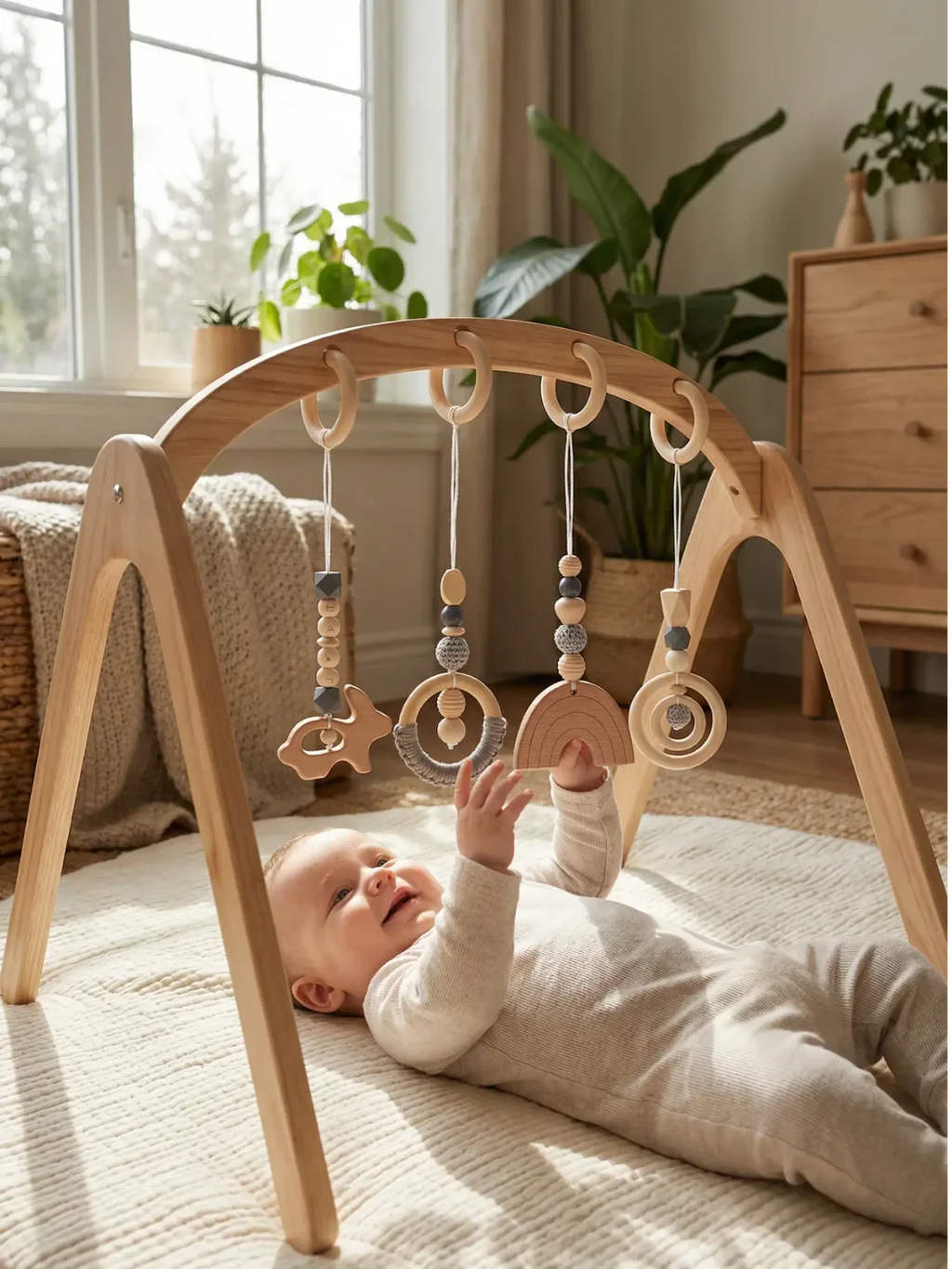 Wooden Baby Play Gym — Set of 4 Hanging Sensory Toys