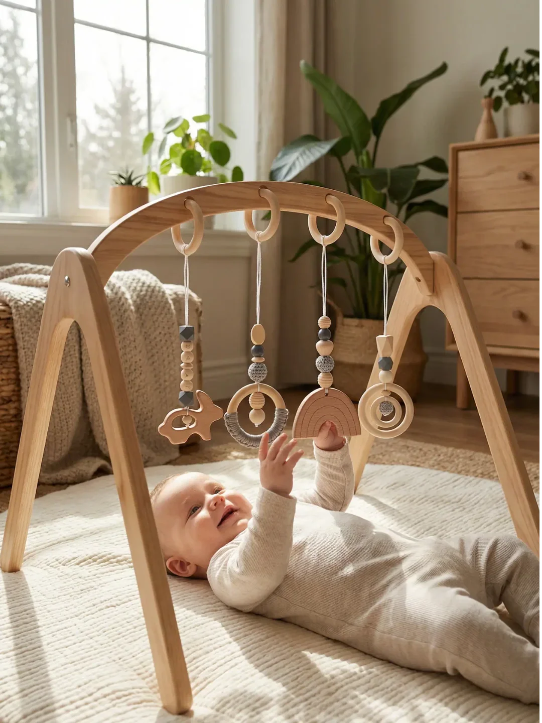Wooden Baby Play Gym — Set of 4 Hanging Sensory Toys