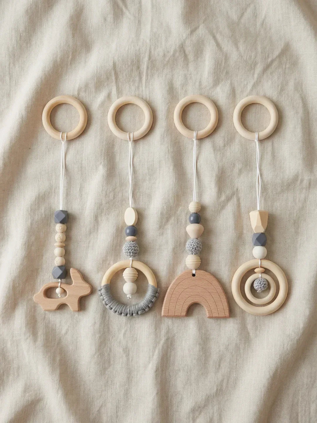 Wooden Baby Play Gym — Set of 4 Hanging Sensory Toys