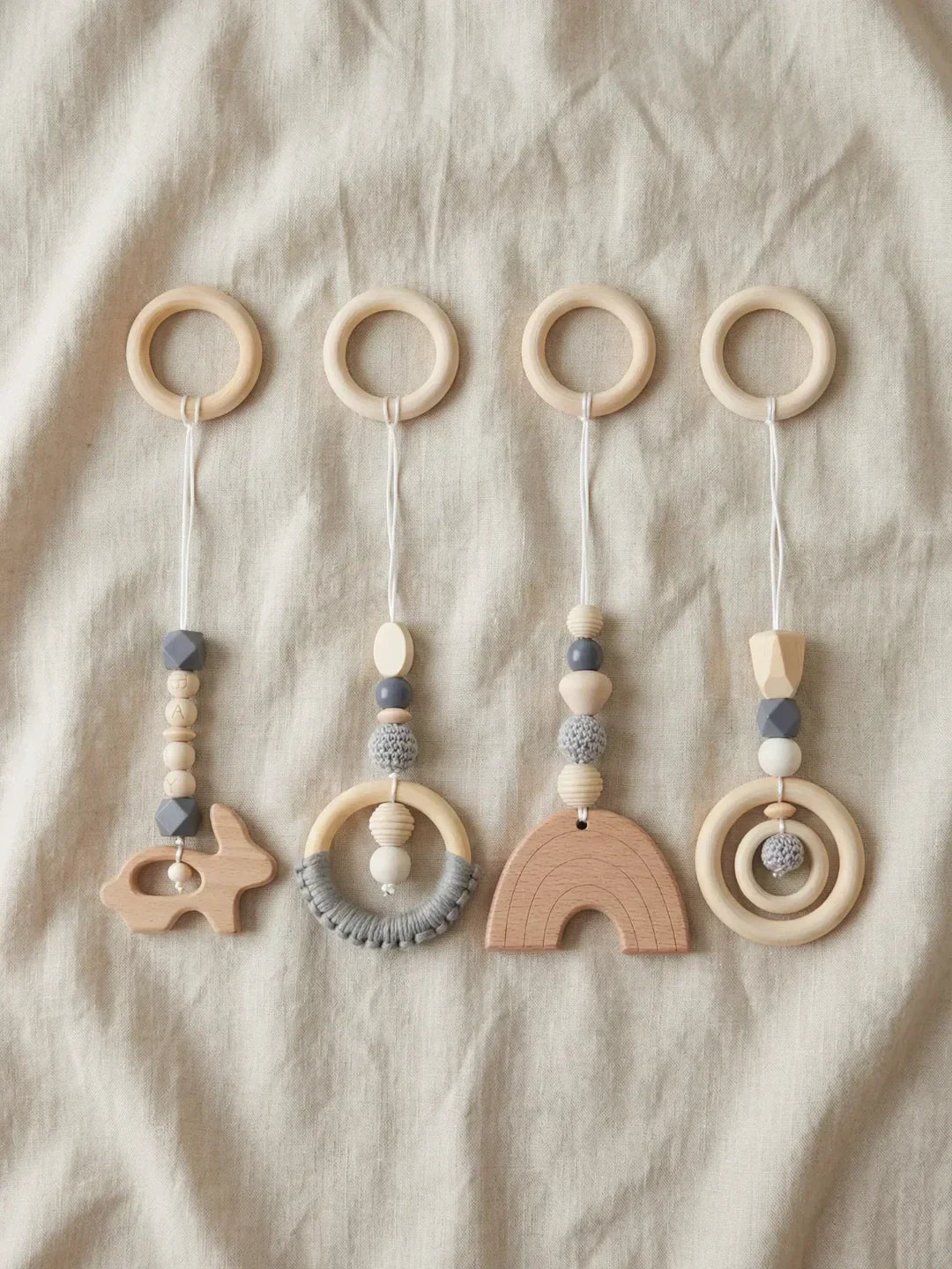 Wooden Baby Play Gym — Set of 4 Hanging Sensory Toys