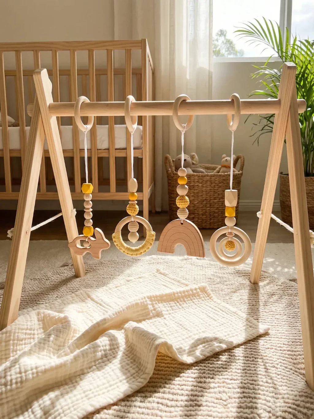 Wooden Baby Play Gym — Set of 4 Hanging Sensory Toys