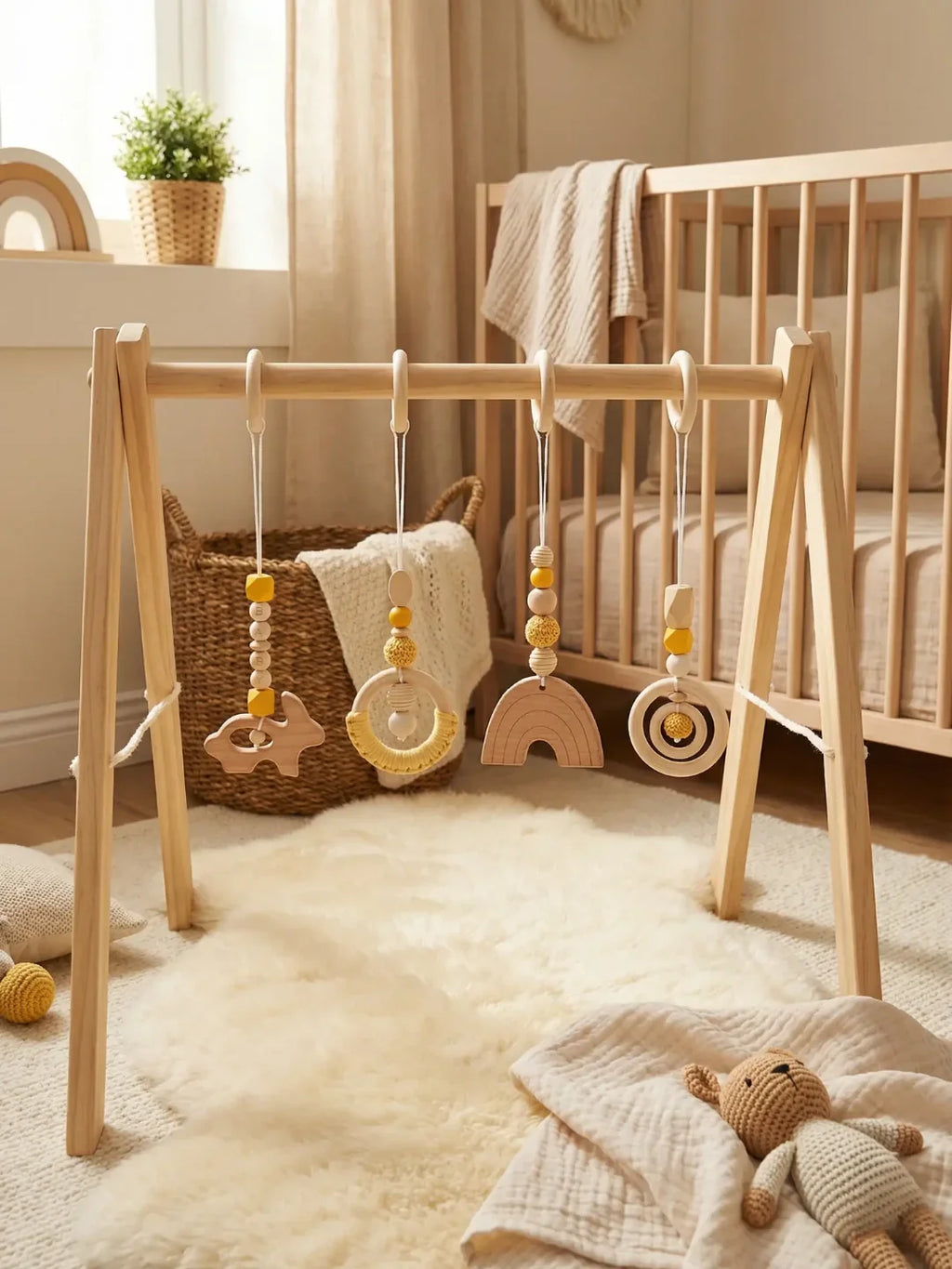 Wooden Baby Play Gym — Set of 4 Hanging Sensory Toys