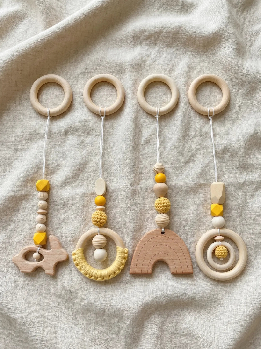 Wooden Baby Play Gym — Set of 4 Hanging Sensory Toys