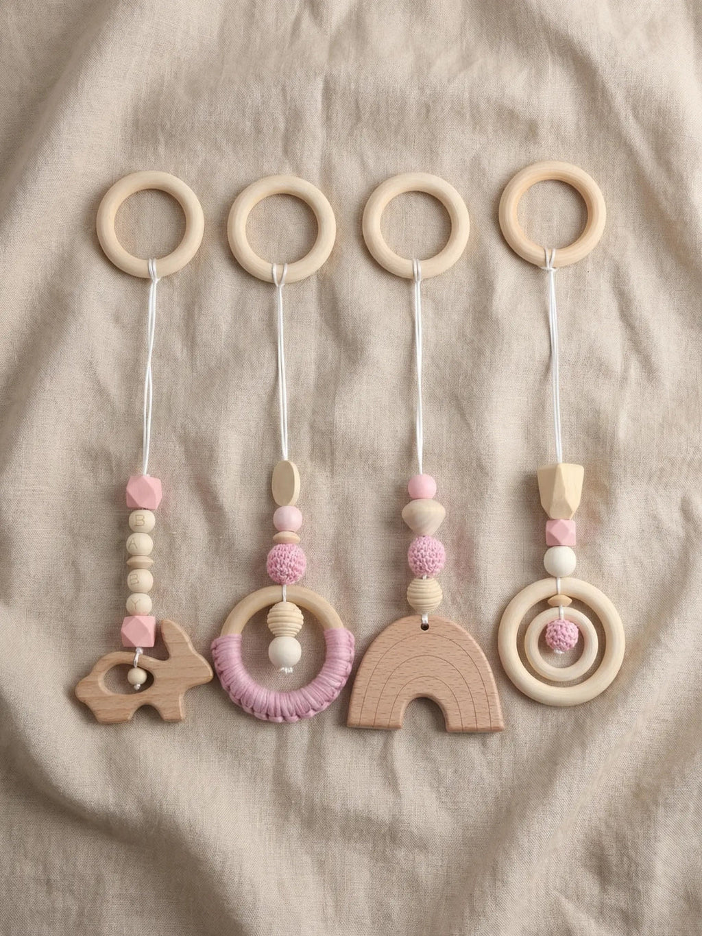 Wooden Baby Play Gym — Set of 4 Hanging Sensory Toys