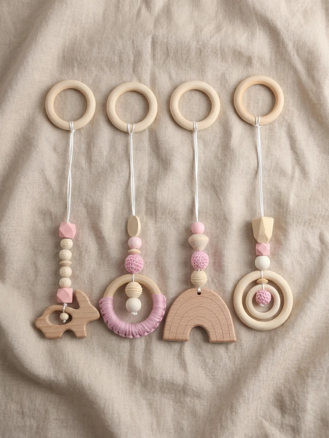 Wooden Baby Play Gym — Set of 4 Hanging Sensory Toys