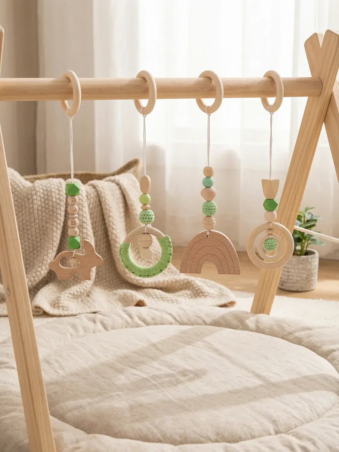 Wooden Baby Play Gym — Set of 4 Hanging Sensory Toys