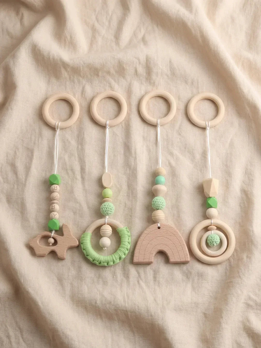 Wooden Baby Play Gym — Set of 4 Hanging Sensory Toys