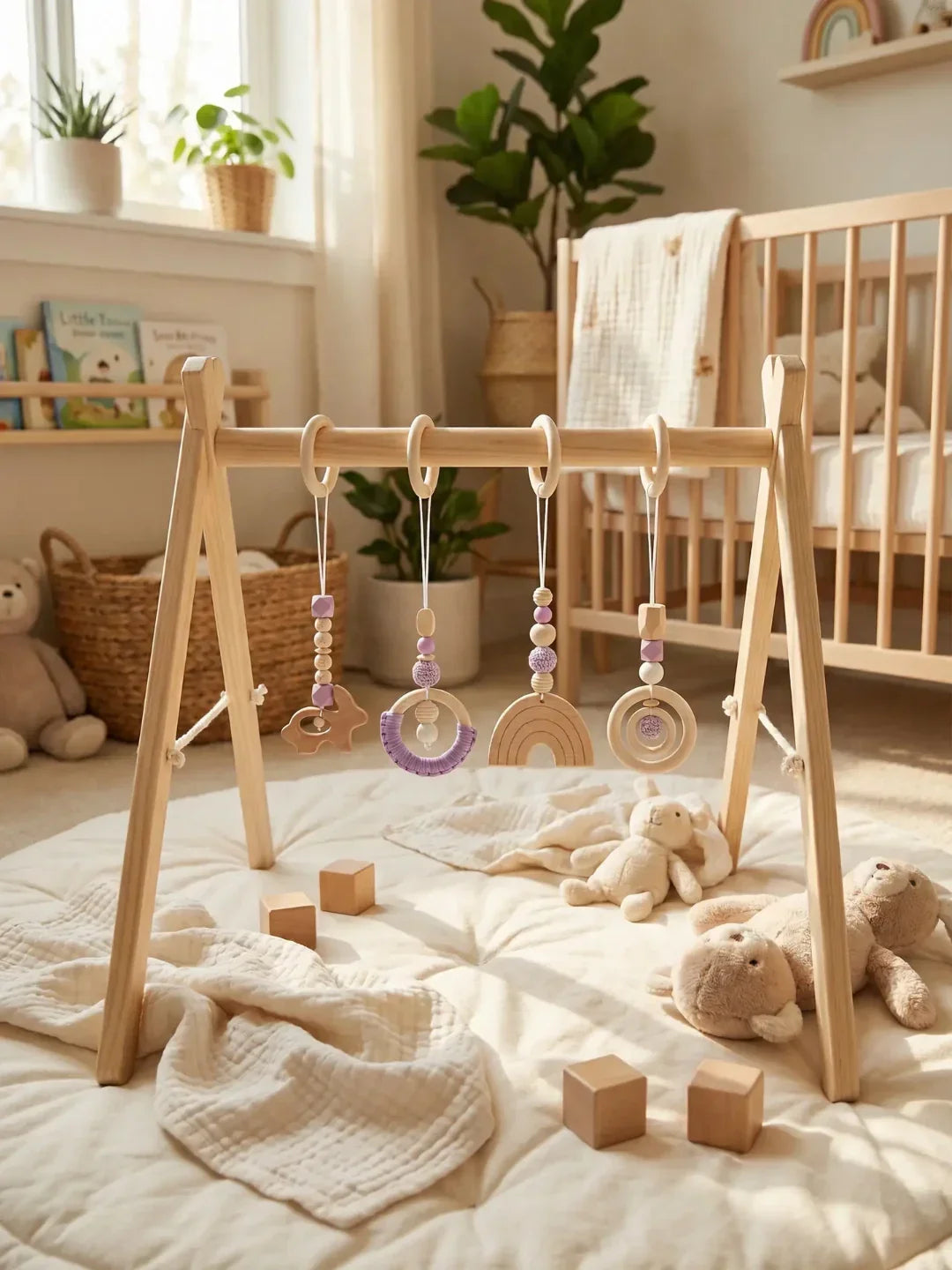 Wooden Baby Play Gym — Set of 4 Hanging Sensory Toys