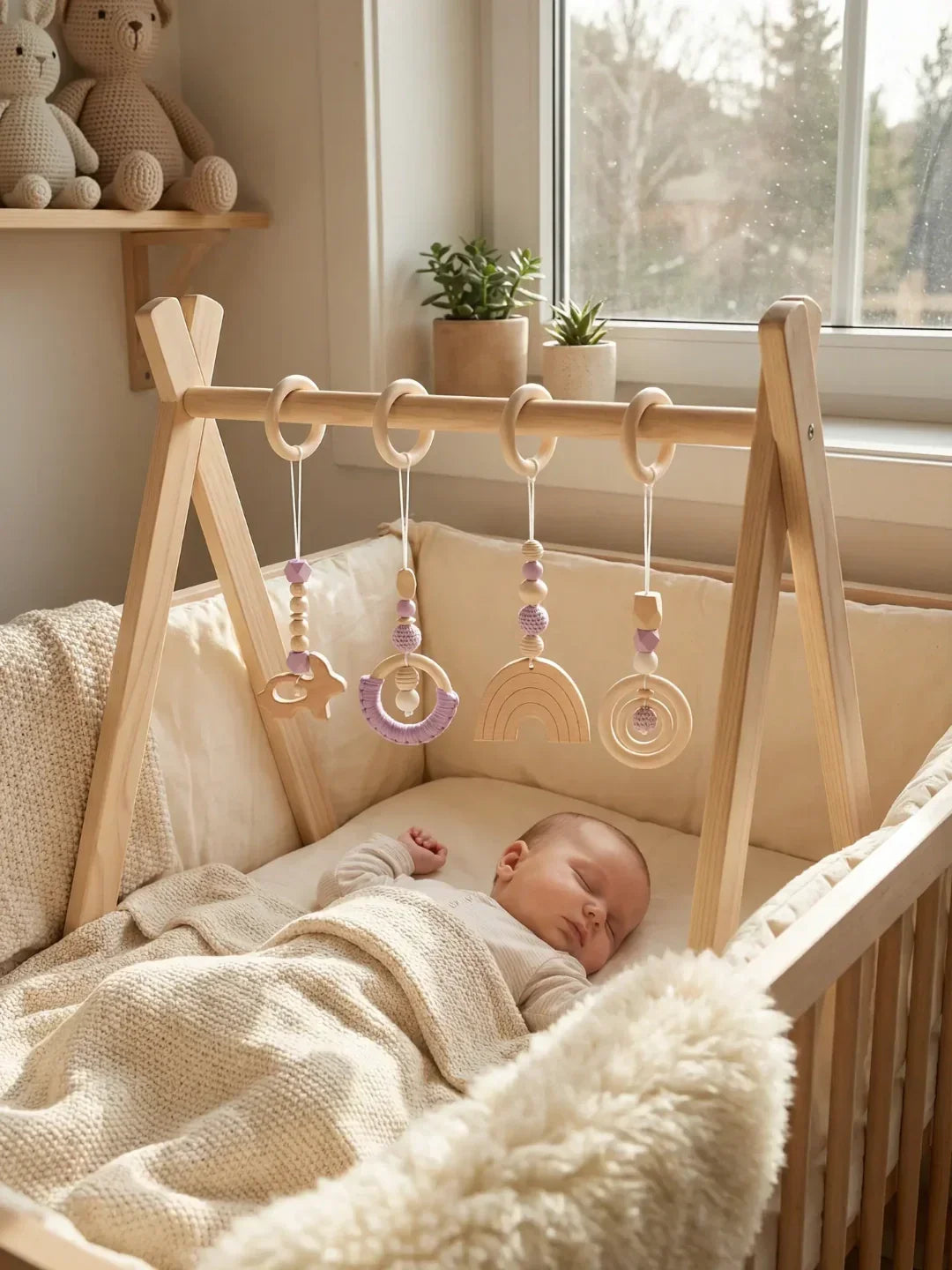 Wooden Baby Play Gym — Set of 4 Hanging Sensory Toys