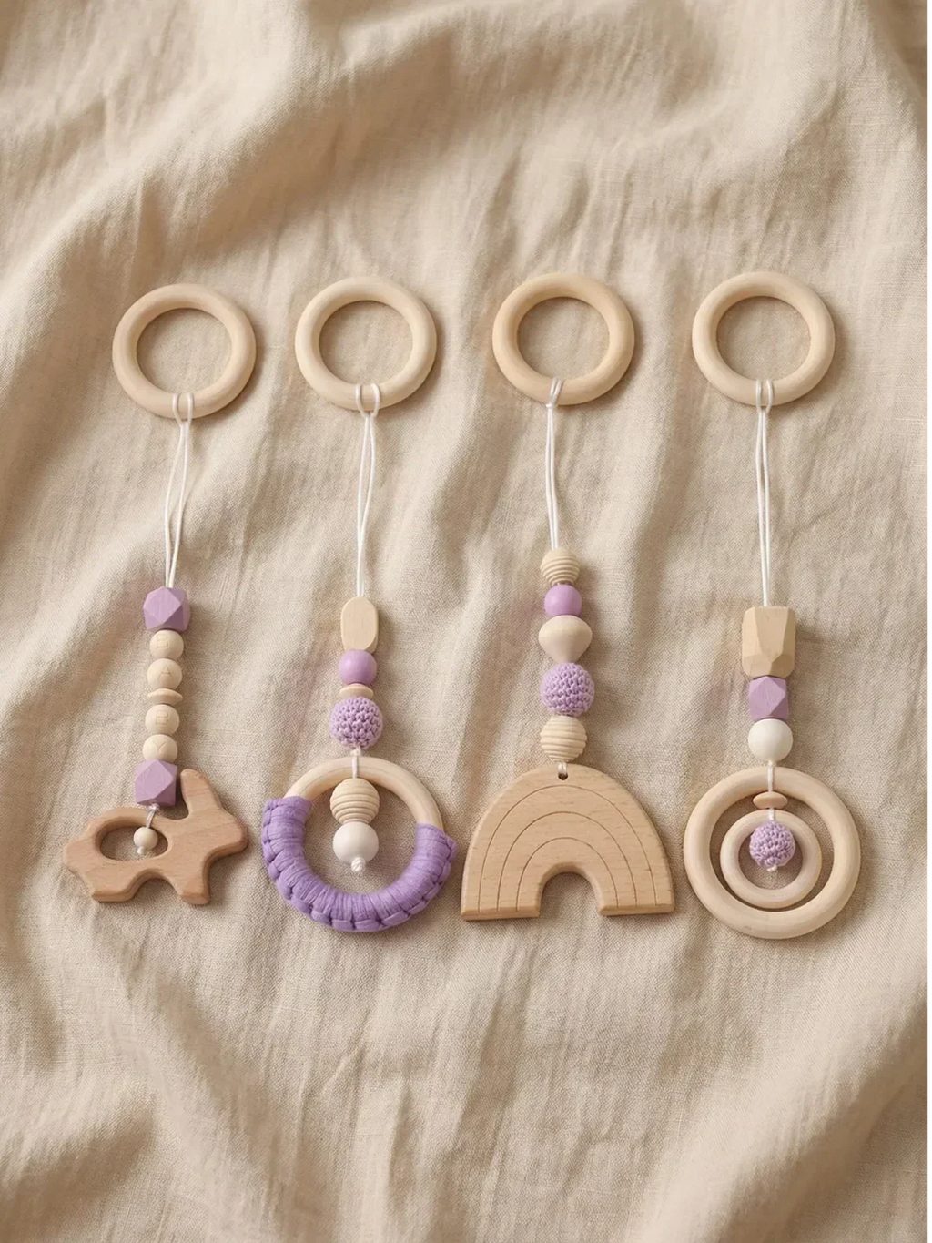Wooden Baby Play Gym — Set of 4 Hanging Sensory Toys
