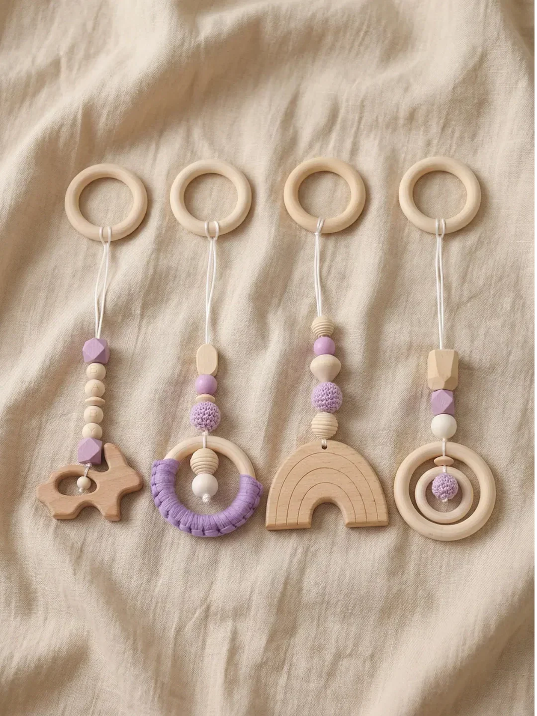 Wooden Baby Play Gym — Set of 4 Hanging Sensory Toys