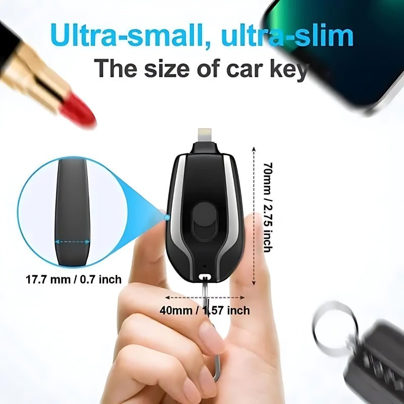 Încărcător mini pentru telefon KeyCharge — baterie de rezervă compactă, cu breloc
