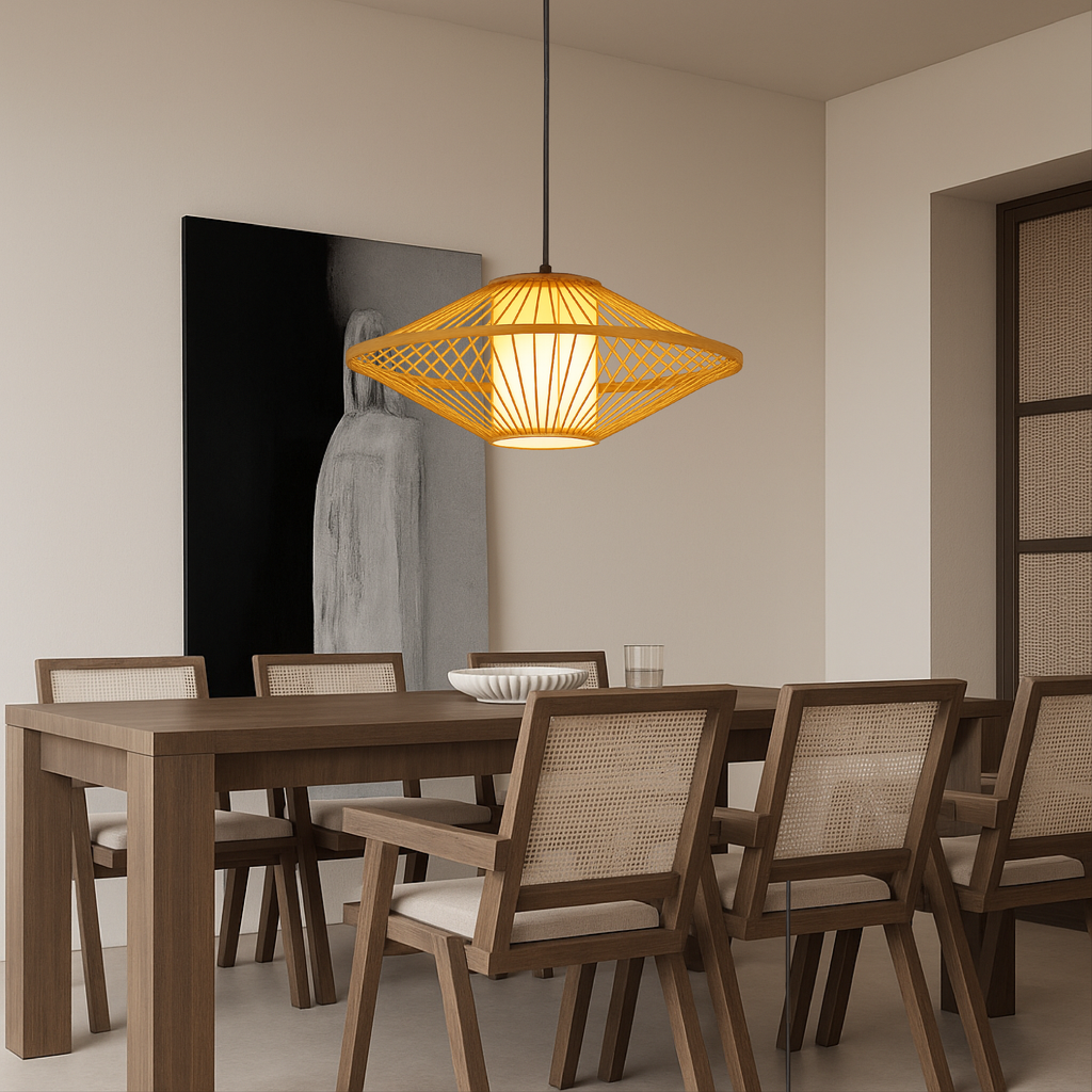 Solhaven Bamboo Japandi Pendant Light For Living Room Area