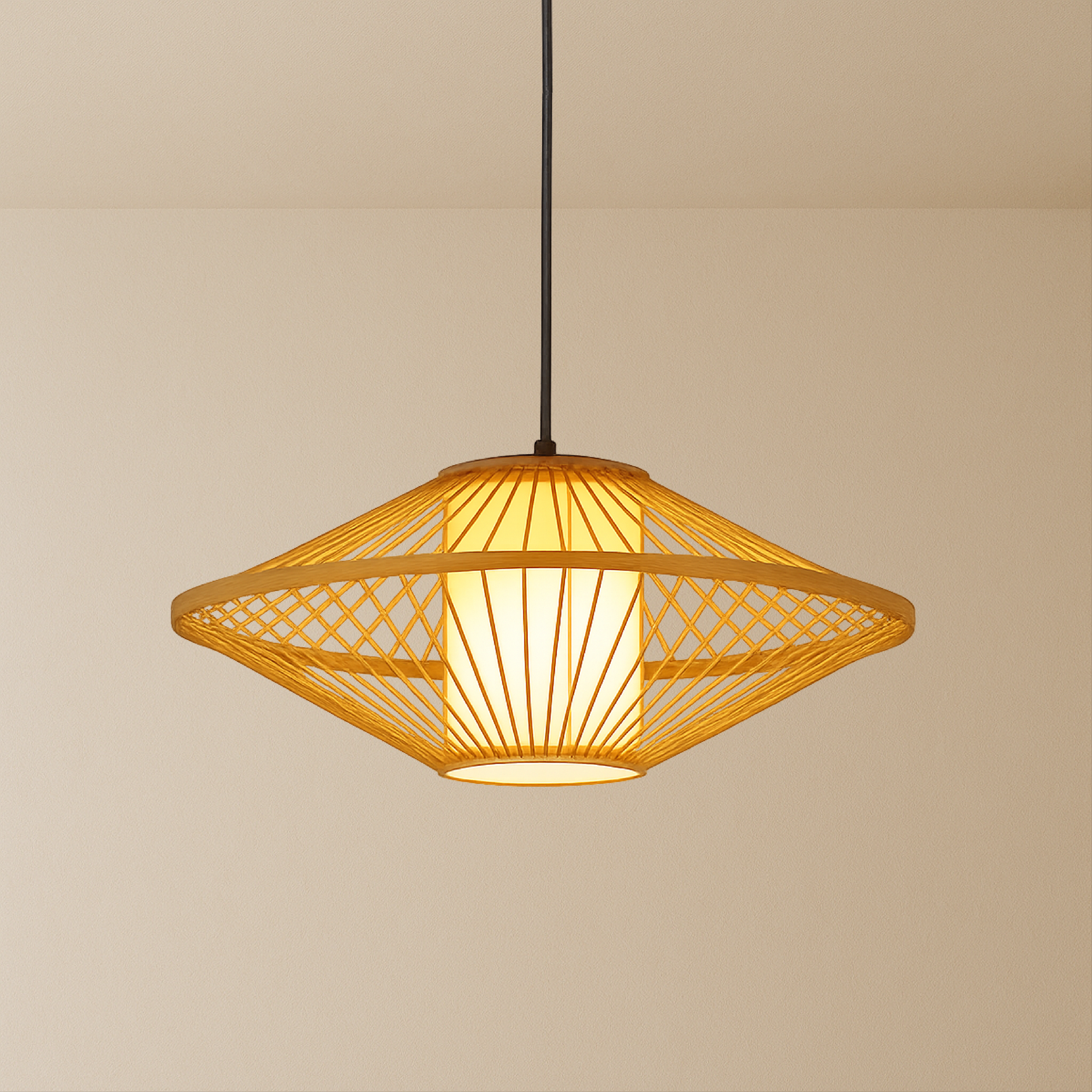 Solhaven Bamboo Japandi Pendant Light For Living Room Area