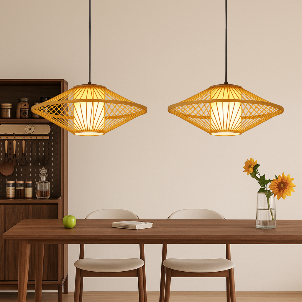 Solhaven Bamboo Japandi Pendant Light For Living Room Area