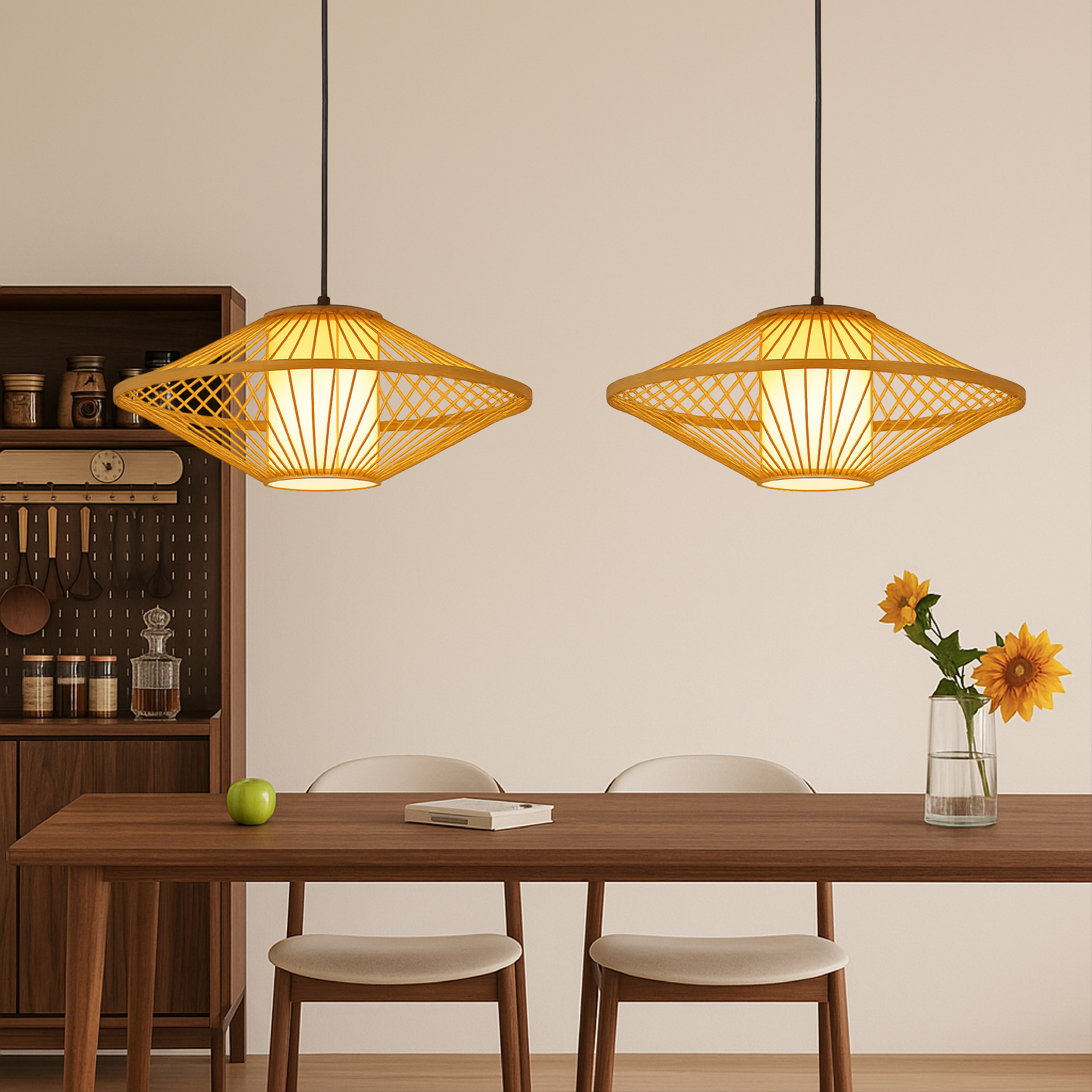 Solhaven Bamboo Japandi Pendant Light For Living Room Area
