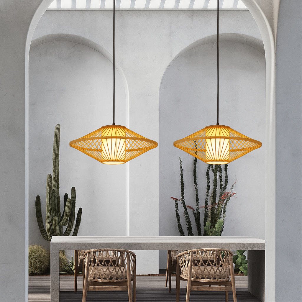 Solhaven Bamboo Japandi Pendant Light For Living Room Area