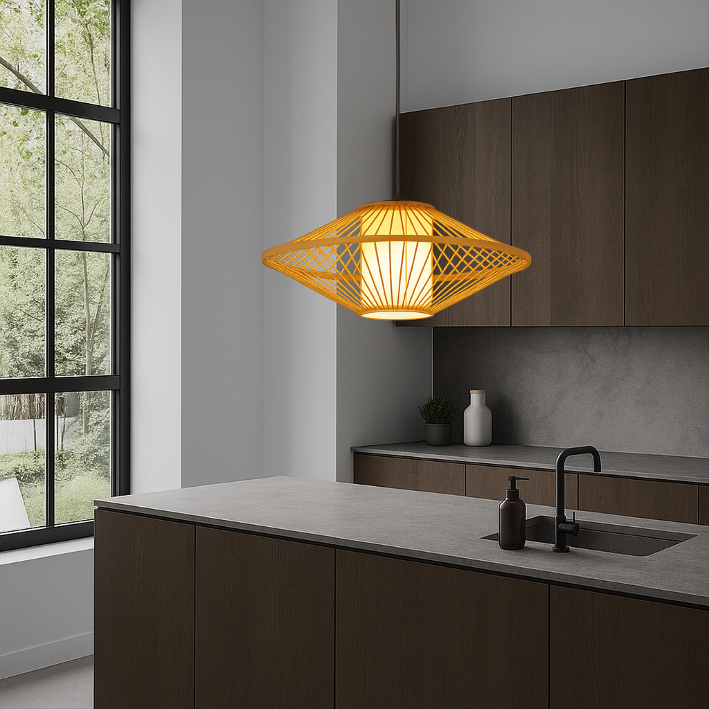 Solhaven Bamboo Japandi Pendant Light For Living Room Area