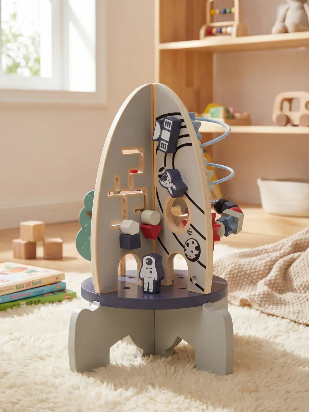 Wooden Space Rocket Baby Play Center — Vertical Activity Tower