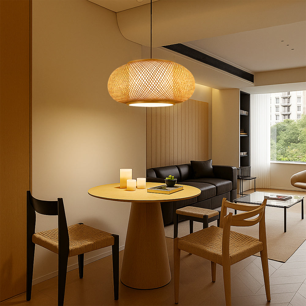 Virell Natural Bamboo Open Weave Pendant Light Shade For Living Rooms