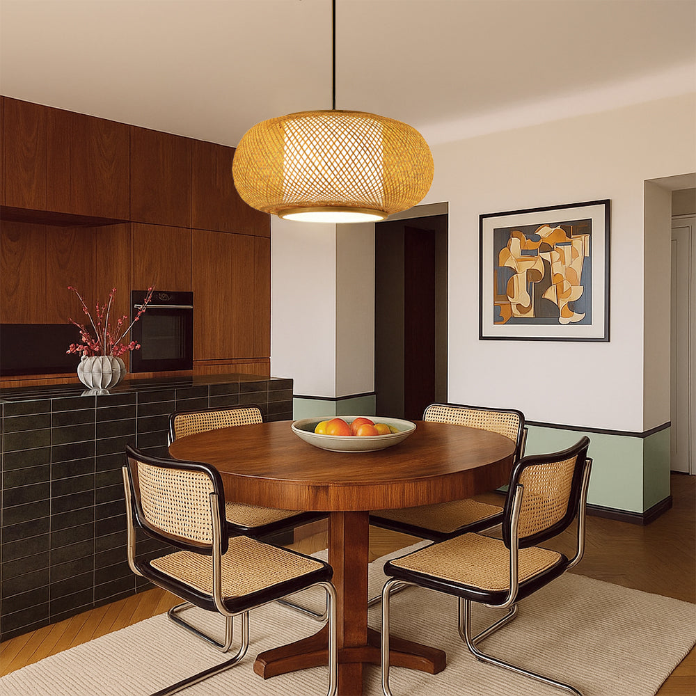 Virell Natural Bamboo Open Weave Pendant Light Shade For Living Rooms