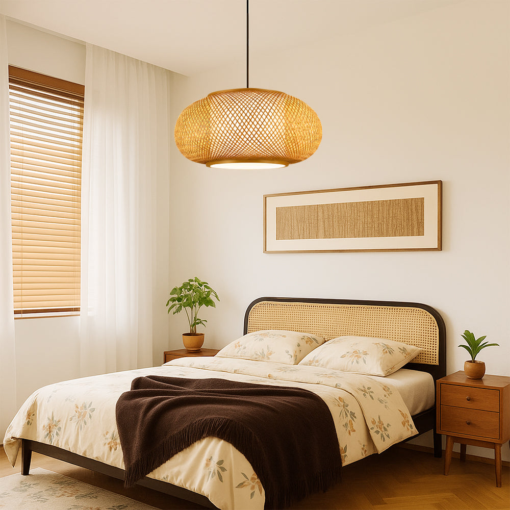 Virell Natural Bamboo Open Weave Pendant Light Shade For Living Rooms