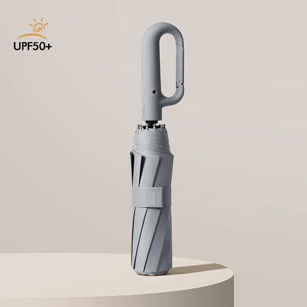 Ombrello pieghevole automatico antivento AerisGuard — manico con chiusura sicura, apertura rapida