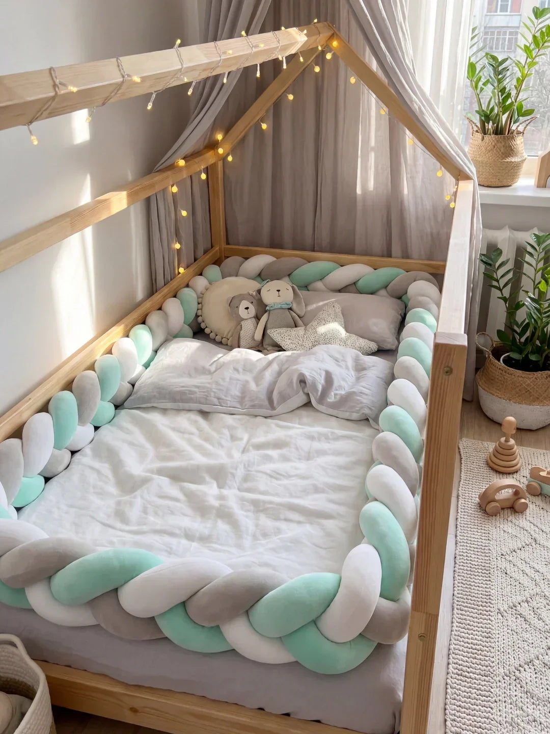Terracotta Braided Velvet Baby Bed Bumper — Plush Crib Edge Cushion