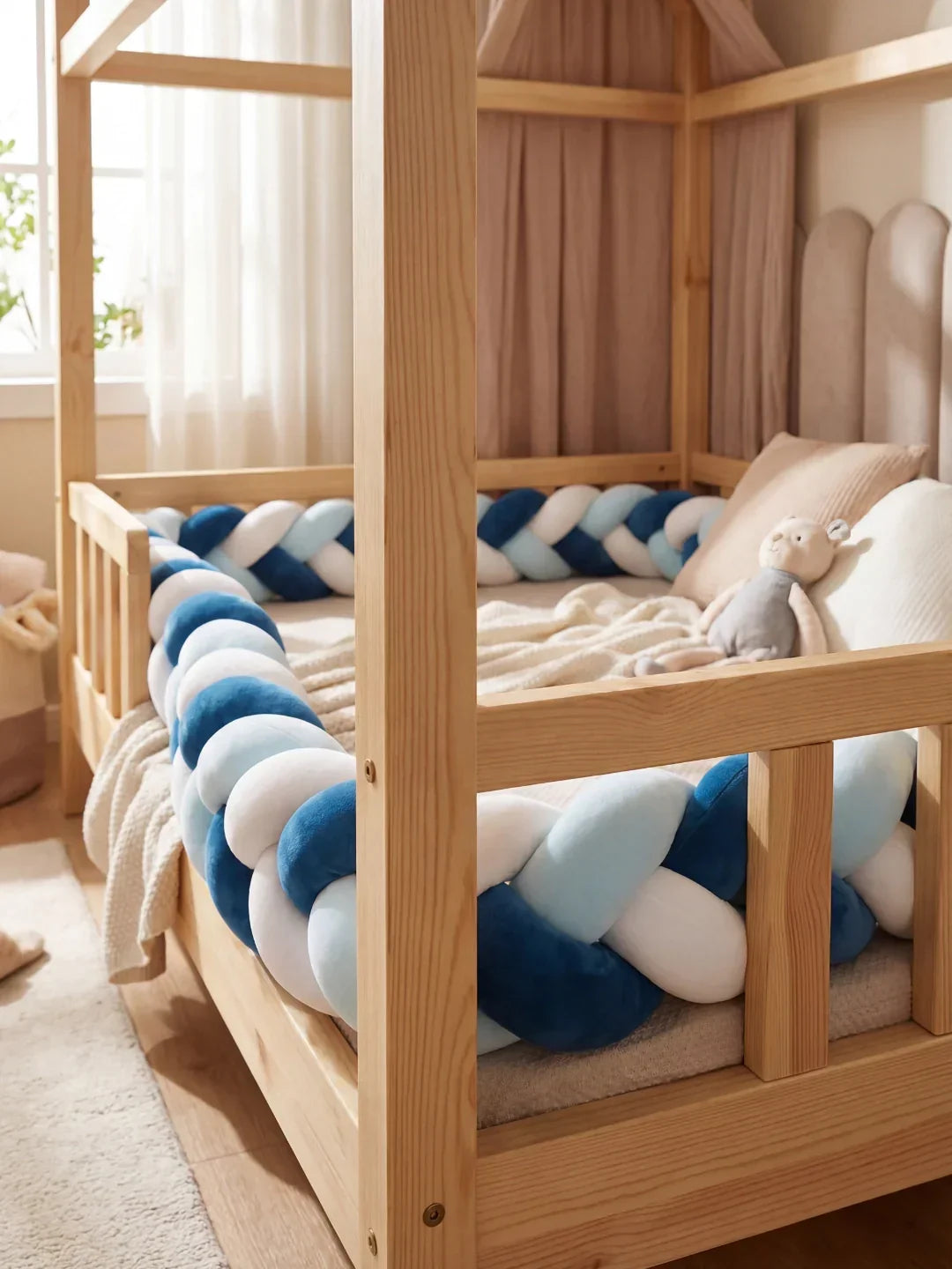Terracotta Braided Velvet Baby Bed Bumper — Plush Crib Edge Cushion