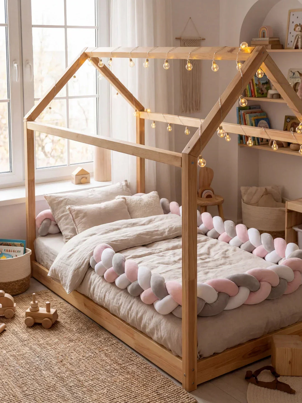 Terracotta Braided Velvet Baby Bed Bumper — Plush Crib Edge Cushion