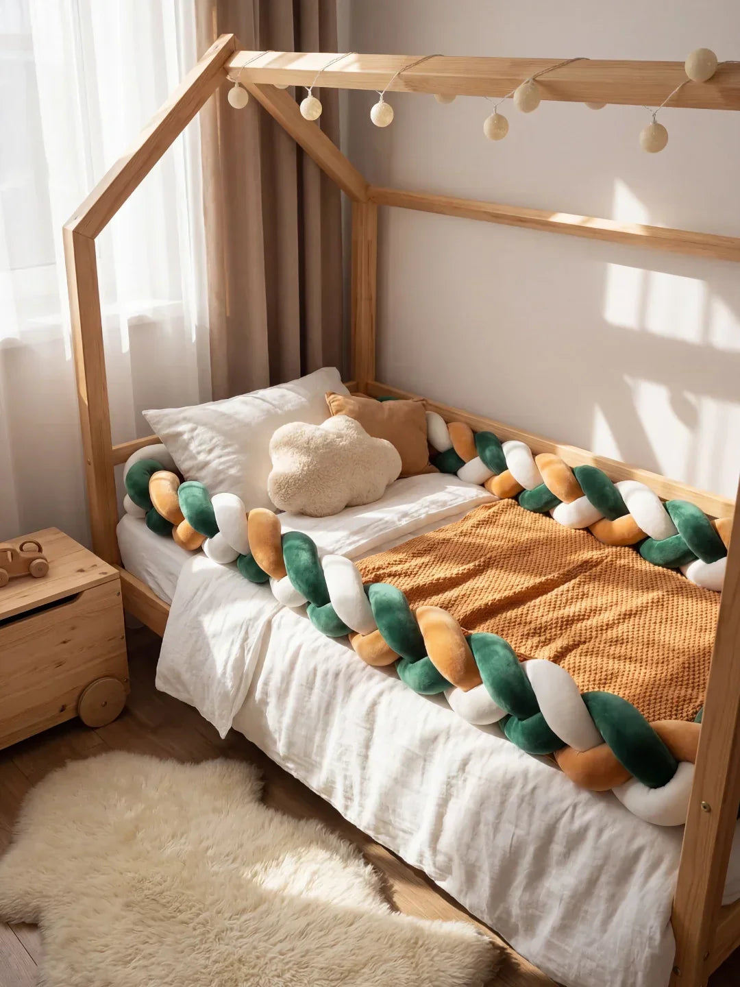 Terracotta Braided Velvet Baby Bed Bumper — Plush Crib Edge Cushion