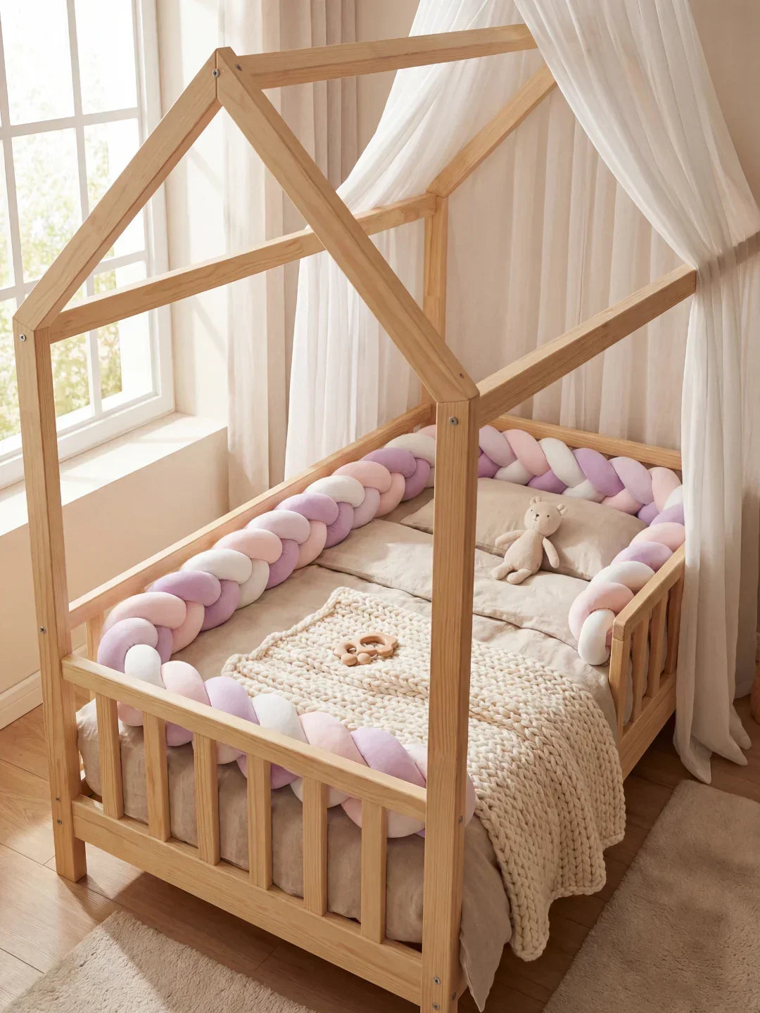 Terracotta Braided Velvet Baby Bed Bumper — Plush Crib Edge Cushion