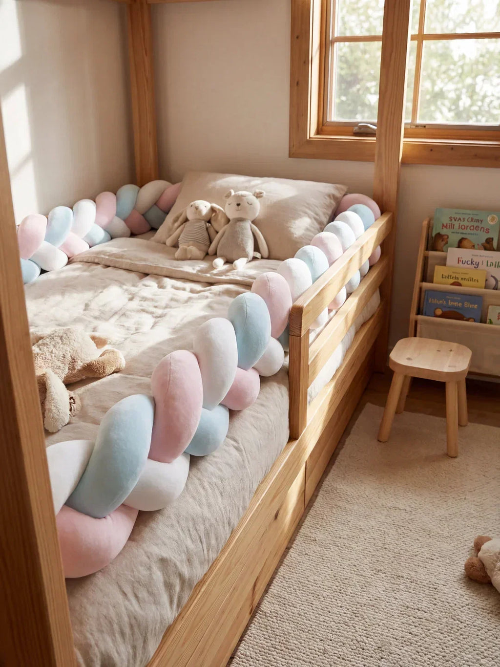 Terracotta Braided Velvet Baby Bed Bumper — Plush Crib Edge Cushion